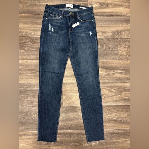 Frame Women’s Denim Blue Jeans Distressed Crop Skinny Size 28 NWT - Picture 1 of 5